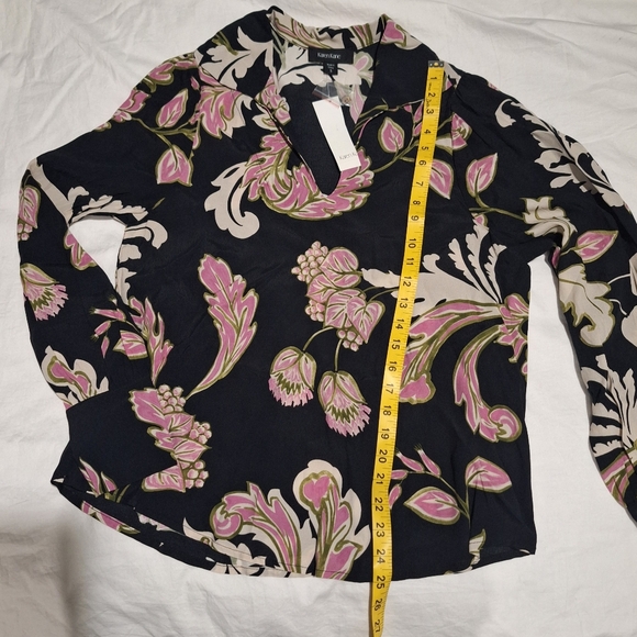 Karen Kane Black Blouse with Pink and Cream Floral Design - Picture 8 of 8